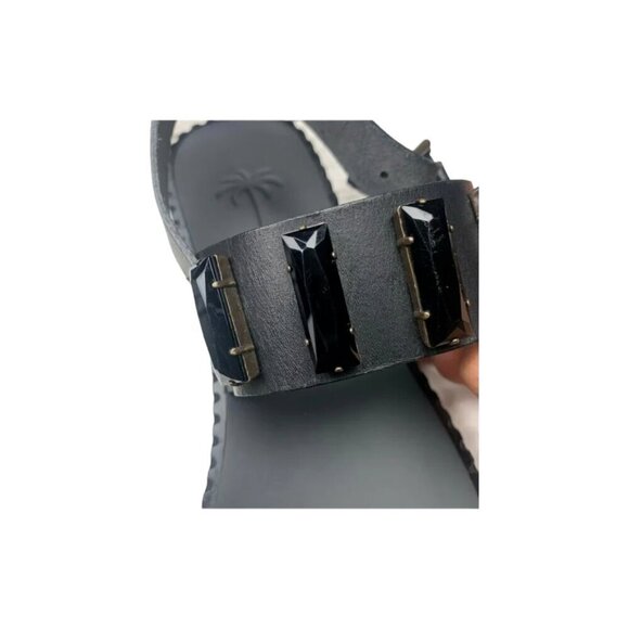 Tomas Maier Black Jewel Sandal Toe Loop Ring Gladiator Flat Boho Size 8 - Picture 10 of 13